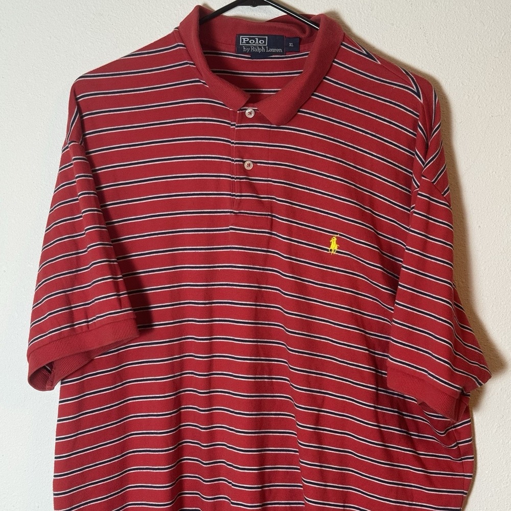 Polo Ralph Lauren Red Striped Polo Shirt Men's XL Short Sleeve Classic Fit